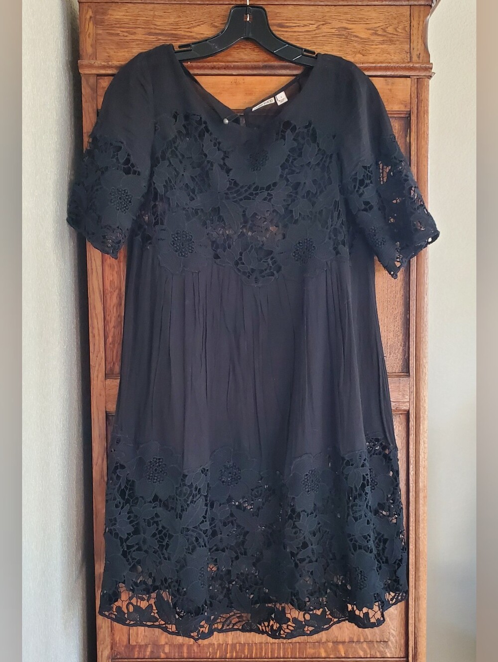 ANTHROPOLOGIE HOLDING HORSES BLACK MAGNOLIA CROCHET LACE SWING DRESS 4